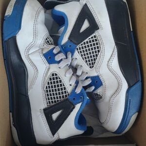 Jordan 4 Retro Kids Sneakers White and Blue 12c